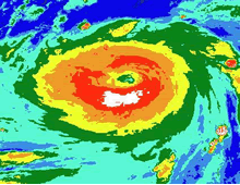 DMSP Satellite Imagery of STY BABS as it approaches Virac, Catanduanes (8pm/1231Z, 21 Oct 1998) - CLICK TO ENLARGE GRAPHIC